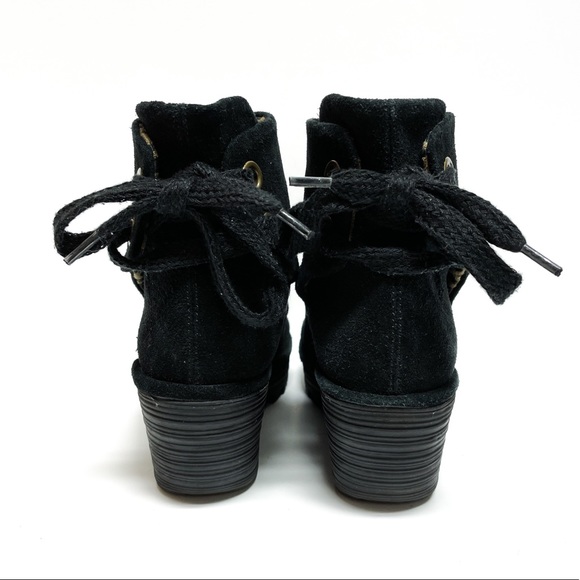 Fly London Yama Black Suede Wedge Back Lace Ankle Boots - Picture 5 of 8